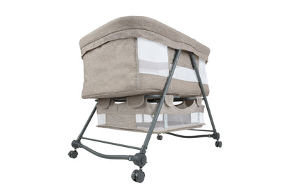 Patut pliabil BABY ELIO idealSTORE, Cadru durabil + Tesatura din bumbac, Saltea reglabila, Include plasa de tantar, cos, Sarcina maxima 10 kg, Bej