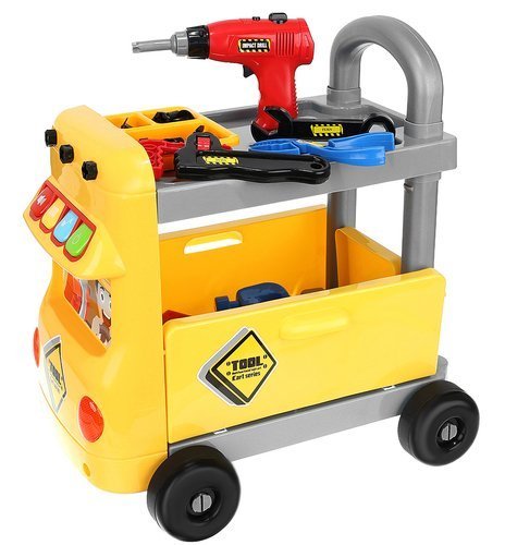 Carucior de scule pentru copii OM Market, 38 piese, Plastic, Multicolor, 3 ani+