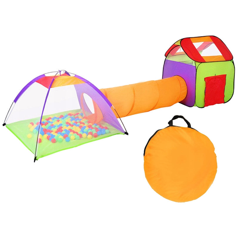 Ansamblu corturi 3 in 1 pentru copii - cort casuta, iglu si tunel, 200 bile