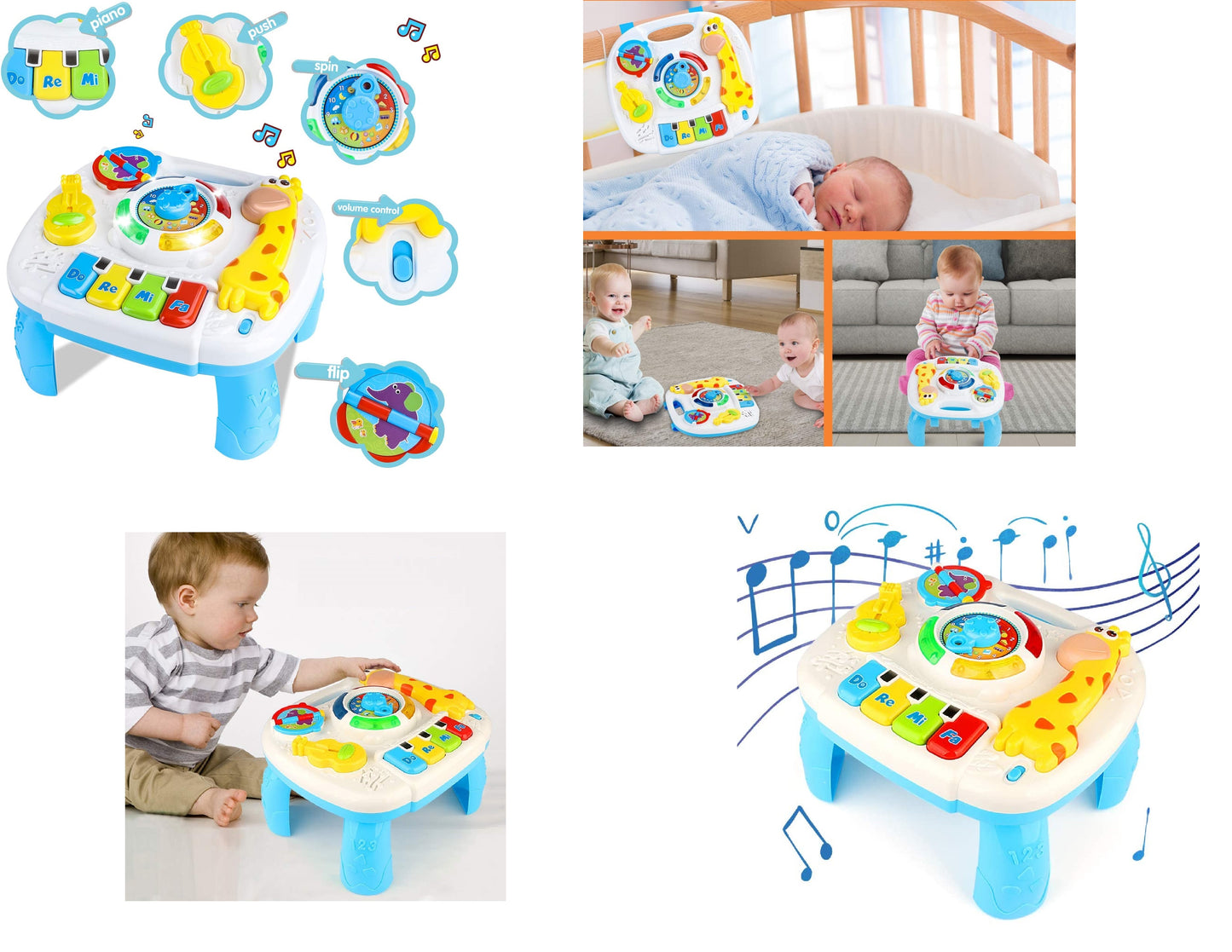 Masuta de activitati Toy Box, centru multifunctional, pian cu lumini si sunete, interactiv si educativ, cadou baieti si fete, 1+, multicolor