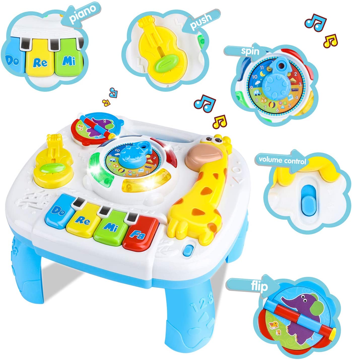 Masuta de activitati Toy Box, centru multifunctional, pian cu lumini si sunete, interactiv si educativ, cadou baieti si fete, 1+, multicolor