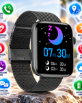 Smartwatch idealStore SportApple, Echipat cu Difuzor si Microfon, Efectuare Apeluri, Traseu GPS, mod multiSport, Senzor Ritm Cardiac, Tensiune, Nivel Oxigen, Ecran Curbat, Curea Metalica Neagra
