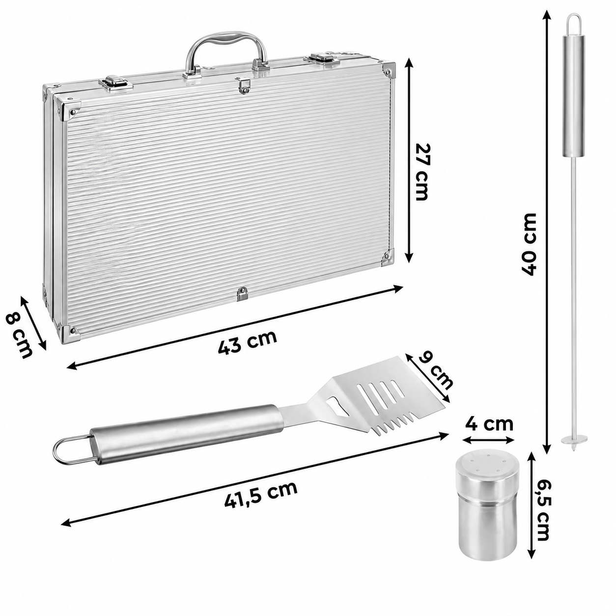 Set 26 ustensile si accesorii pentru gratar GrillMixx idealSTORE, Fabricate din otel inoxidabil, Calitate premium, Cutie de transport inclusa