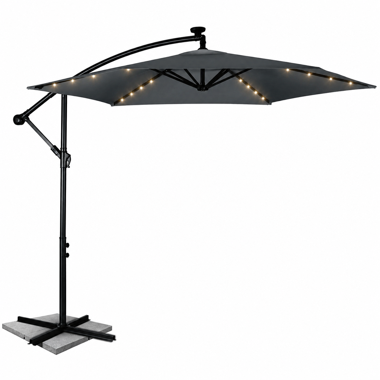 Umbrela de Gradina cu Lumini idealSTORE LightGarden, 24 de LED-uri incorporate, Deschidere 300 cm, Pliabila, Cadru Solid
