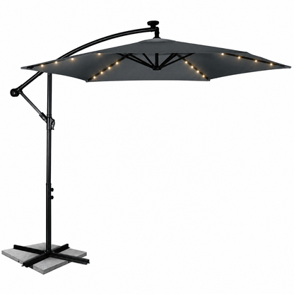 Umbrela de Gradina cu Lumini idealSTORE LightGarden, 24 de LED-uri incorporate, Deschidere 300 cm, Pliabila, Cadru Solid