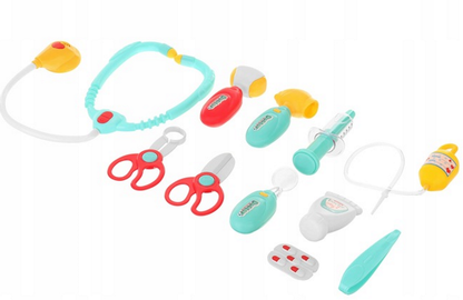 Trusa medicala copii Lovely Baby cu 12 accesorii, stetoscop, penseta, lupa, geanta transport