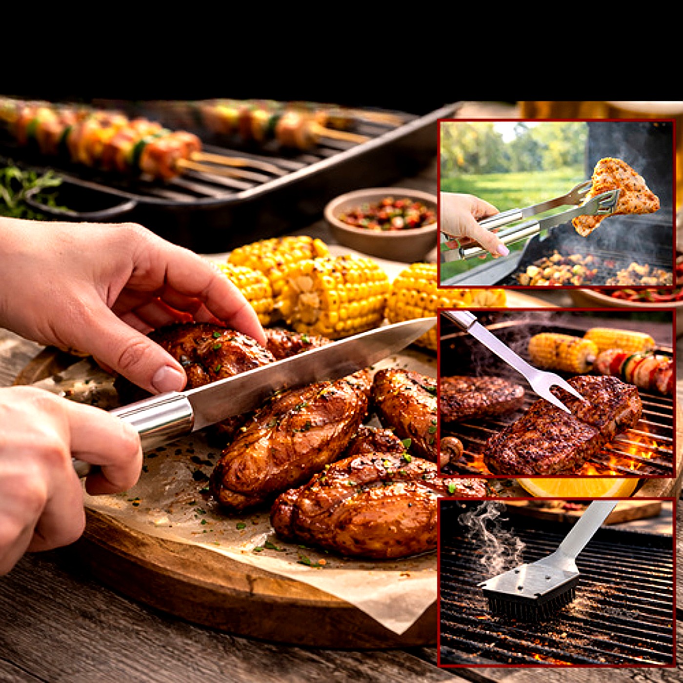 Set 6 ustensile si accesorii pentru gratar GrillMixx idealSTORE, Fabricate din otel inoxidabil