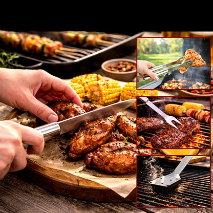Set 6 ustensile si accesorii pentru gratar GrillMixx idealSTORE, Fabricate din otel inoxidabil