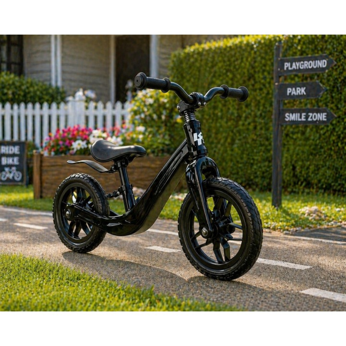 Bicicleta de echilibru fara pedale IdealStore cu roti EVA si cadru din magneziu negru