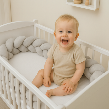 Protectie Laterala pentru Patut Bumper Rico idealSTORE, Lungime 3 m, Material moale, Placut la atingere, Protejeaza impotriva curentilor de aer si a loviturilor, Antialergic, GRI