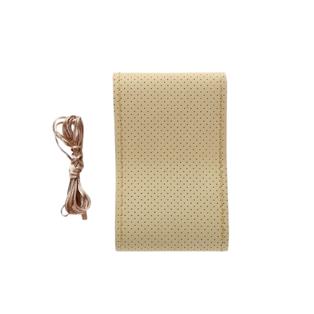 Husa volan auto idealSTORE, Piele Perforata, Model Premium, Contine Kit de Montaj Ac si Ata, Culoare Bej, Marime M 38 cm