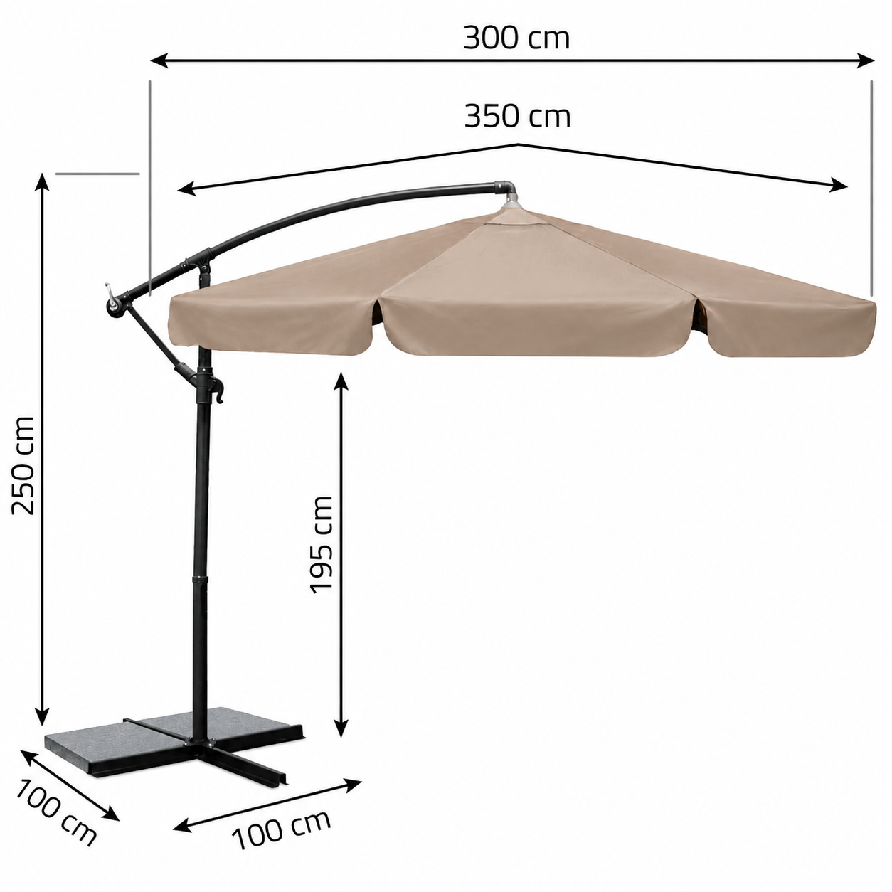 Umbrela de gradina si terasa reglabila idealSTORE, Dimensiune deschidere 3,5m, Structura metalica, Rezistenta Sporita (UV50+),Bej