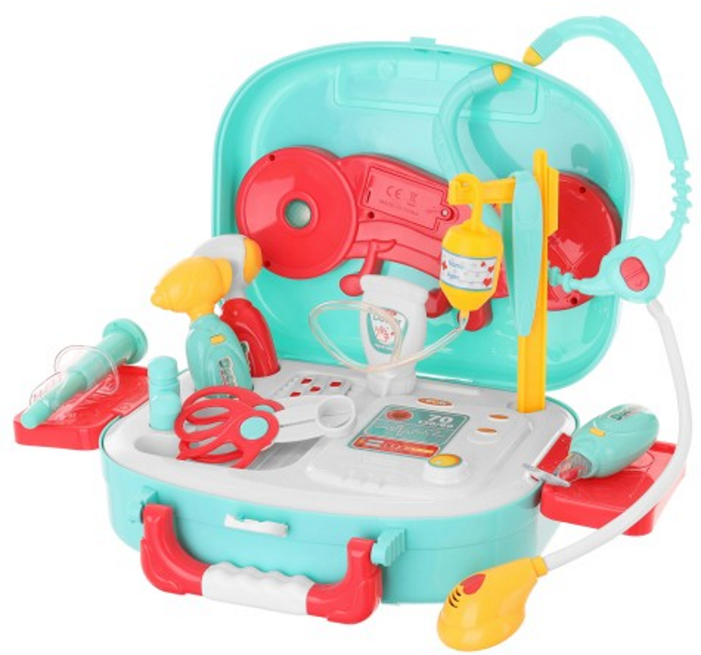 Trusa medicala copii Lovely Baby cu 12 accesorii, stetoscop, penseta, lupa, geanta transport