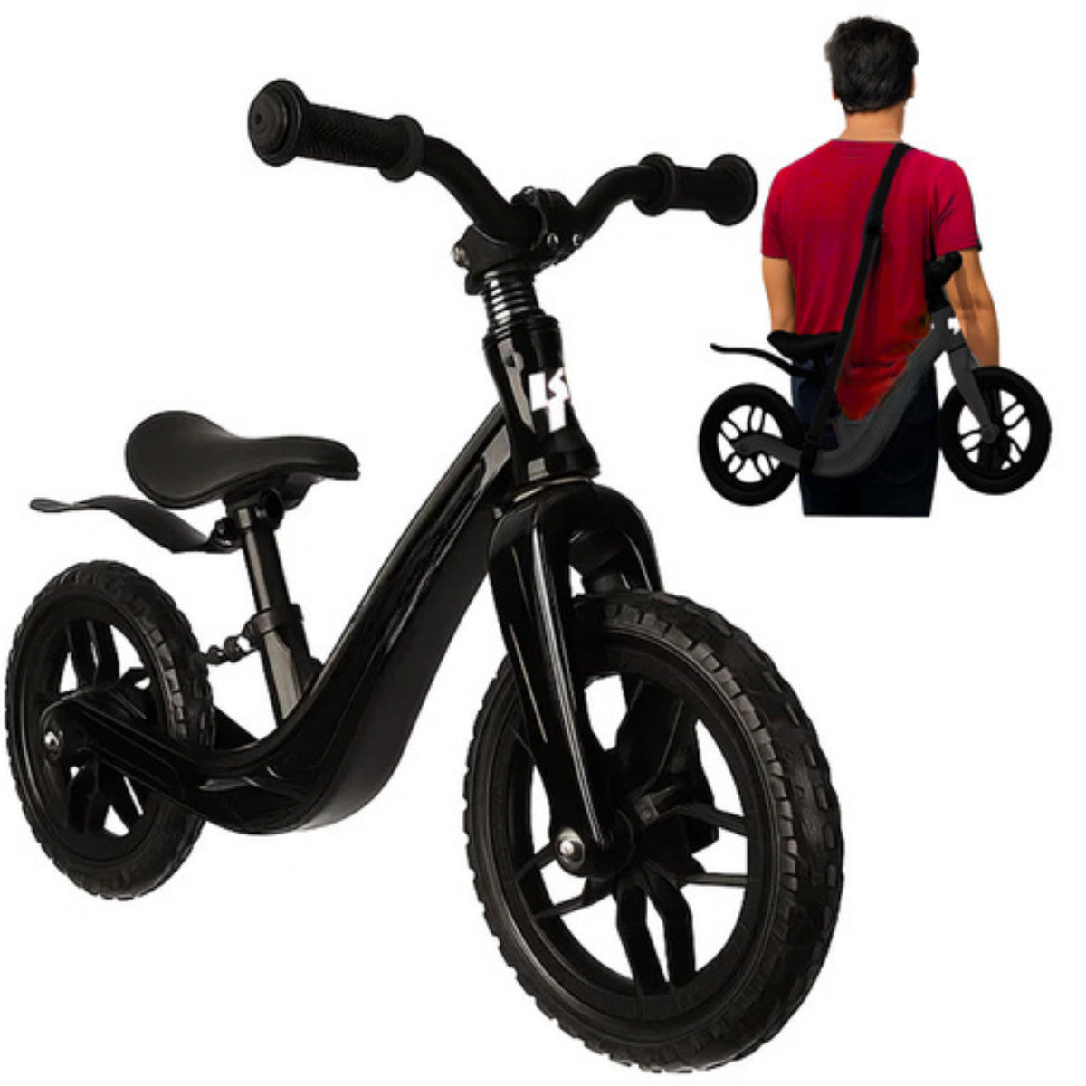 Bicicleta de echilibru fara pedale IdealStore cu roti EVA si cadru din magneziu negru