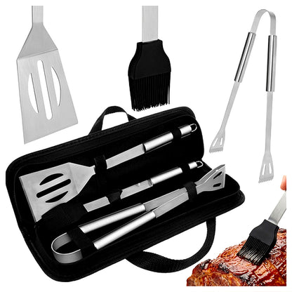 Set 3 ustensile si accesorii pentru gratar GrillMixx idealSTORE, Fabricate din otel inoxidabil, Calitate premium