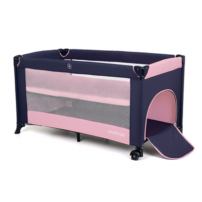 Patut Turistic Pliabil idealSTORE, Solid, Doua Etaje, Roti, Saltea Moale Pliabila, Geanta Transport