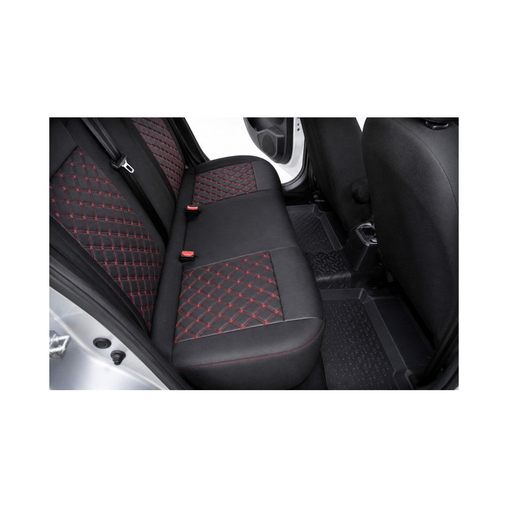 Huse Scaune Auto idealSTORE compatibile Dacia Logan III Prestige 2020-> Spatar Bancheta Fractionat, Material Premium, Imitatie Piele, Model Romb