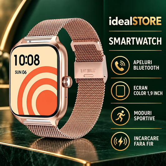 SmartWatch New XiaBest idealSTORE, Ecran 1.9inch, Apel Bluetooth, Microfon Incorporat, Asistent AI, NFC, Urmarire GPS, Masurari Avansate ale Sanatatii, Senzori, Moduri Sport, Rezistent la Apa, Incarcare Wireless, Compatibil iOS/Android, Design Modern