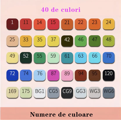 Set 40 markere BYONDSELF, 2 capete subtire si gros, 1mm si 6mm, cu geanta de depozitare, multicolore