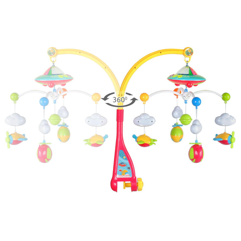 Carusel cu proiector luna si stele, muzica, telecomanda si 4 brate mobile cu jucarii atasate