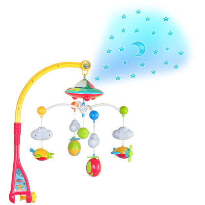 Carusel cu proiector luna si stele, muzica, telecomanda si 4 brate mobile cu jucarii atasate