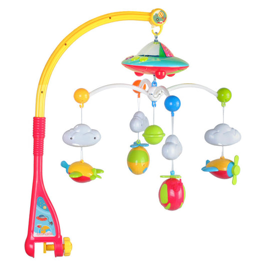 Carusel cu proiector luna si stele, muzica, telecomanda si 4 brate mobile cu jucarii atasate