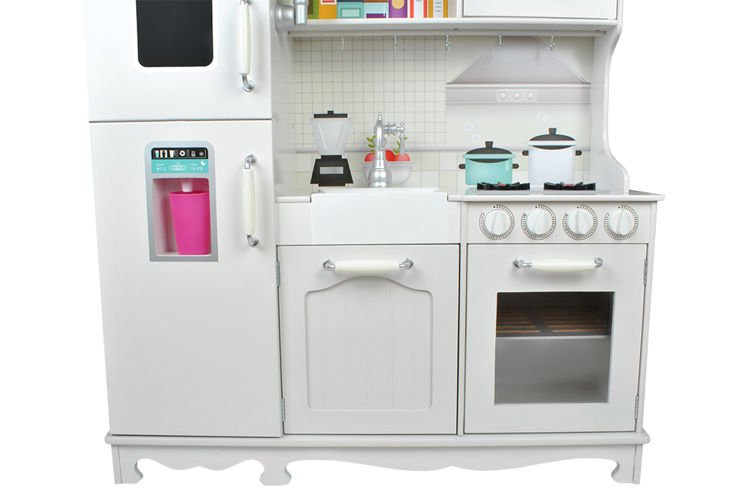Bucatarie traditionala, din lemn, pentru copii, Kruzzel, aragaz, cuptor cu microunde, chiuveta, 92.5x51x98cm, Alb