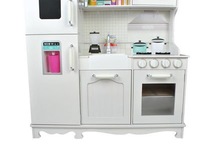 Bucatarie traditionala, din lemn, pentru copii, Kruzzel, aragaz, cuptor cu microunde, chiuveta, 92.5x51x98cm, Alb
