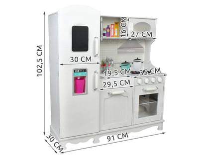 Bucatarie traditionala, din lemn, pentru copii, Kruzzel, aragaz, cuptor cu microunde, chiuveta, 92.5x51x98cm, Alb