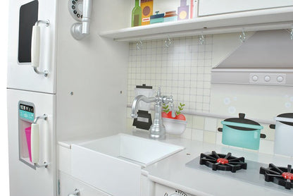 Bucatarie traditionala, din lemn, pentru copii, Kruzzel, aragaz, cuptor cu microunde, chiuveta, 92.5x51x98cm, Alb