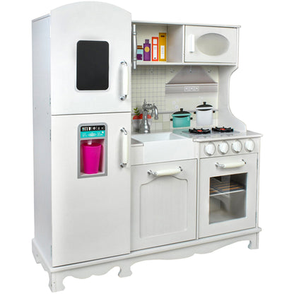 Bucatarie traditionala, din lemn, pentru copii, Kruzzel, aragaz, cuptor cu microunde, chiuveta, 92.5x51x98cm, Alb
