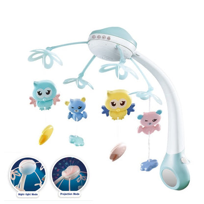 Carusel Muzical pentru patut, interactiv multifunctional, Rotire 360, sunete, lumini, proiector, 4 jucarii, +0 luni, Bleu