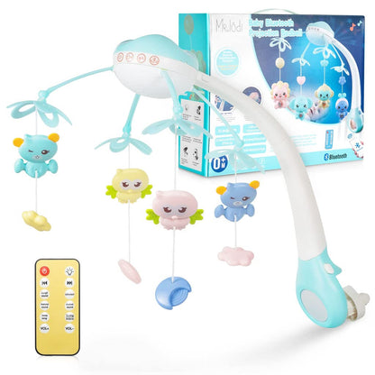 Carusel Muzical pentru patut, interactiv multifunctional, Rotire 360, sunete, lumini, proiector, 4 jucarii, +0 luni, Bleu