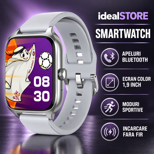 SmartWatch idealStore XiaBest, Apel Bluetooth, NFC, Asistent Vocal, urmarire GPS, Moduri sportive, Senzor Oxigen Caldura, Incarcare fara Fir, Frecventa Cardiaca, Tensiune Arteriala, Parola, Memento Menstrual, Curea Silver din Silicon