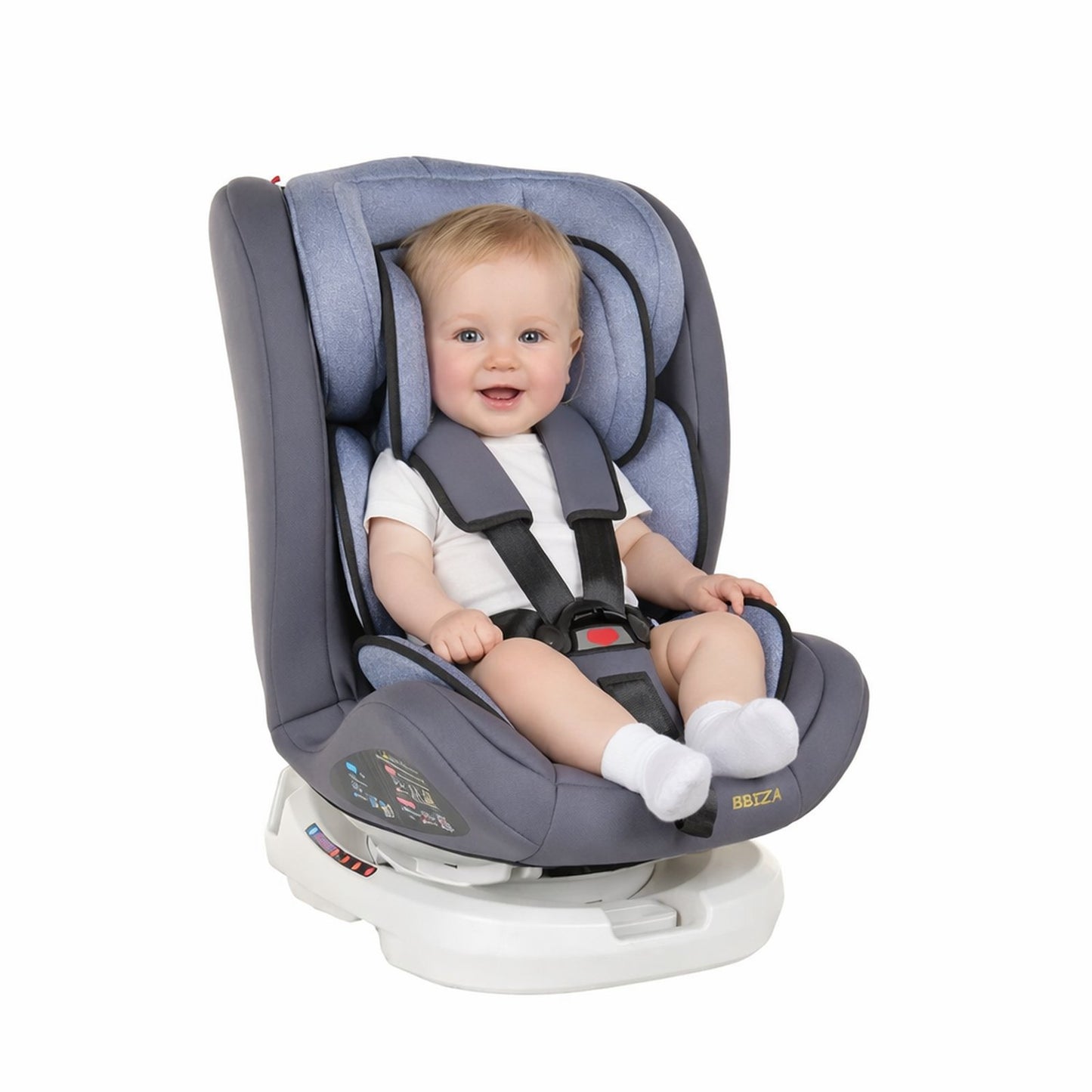 Scaun Auto Profesional Dedicat Pentru Copil, Baby Jolie IBIZA IDL Collection, 3 grupe de greutate 0-36 Kg, Rotire 360 Grade, Centuri de Siguranta in 5 Puncte, Reglarea Inaltimii, Tetierei, Spatarului, Albastru