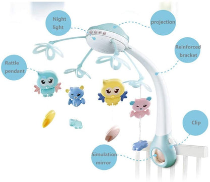 Carusel muzical cu proiector si lampa de veghe Mateytoys Albastru