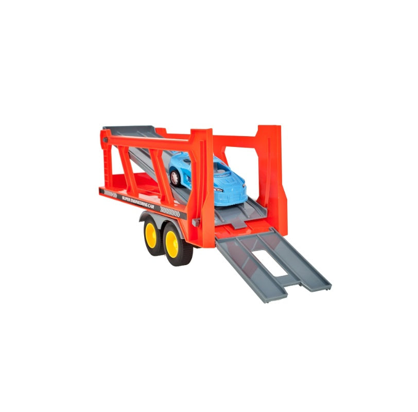 Camion cu platforma si 4 masinute incluse, cu sunete si lumini, 37 cm, MalPlay