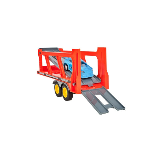 Camion cu platforma si 4 masinute incluse, cu sunete si lumini, 37 cm, MalPlay