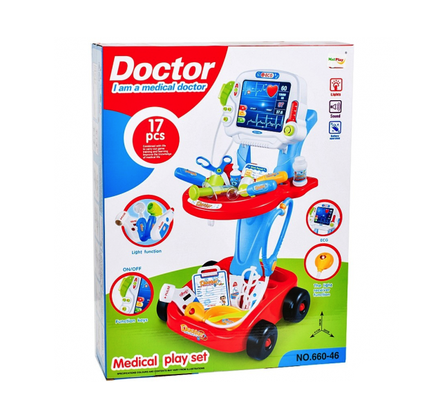 Set medical pentru baieti MalPlay, Ecograf cu sunete si lumini, accesorii incluse, Albastru