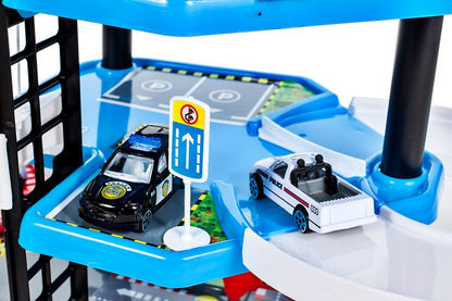 Garaj de Politie MalPlay, cu 4 masinute ,1 elicopter, pista 2 nivele