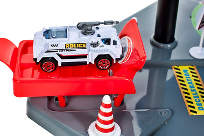 Garaj de Politie MalPlay, cu 4 masinute ,1 elicopter, pista 2 nivele
