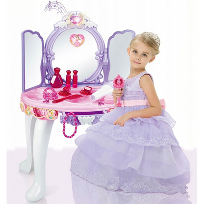 Masuta de Make-Up pentru copii, MalPlay Lila - Roz cu MP3, oglinda, bagheta magica, melodii si lumini, 68 cm