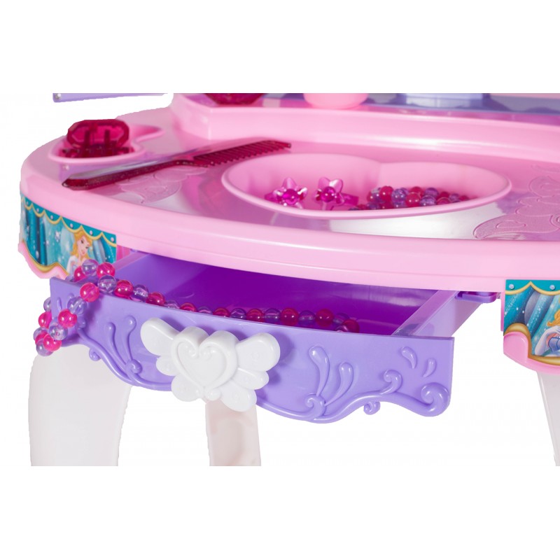 Masuta de Make-Up pentru copii, MalPlay Lila - Roz cu MP3, oglinda, bagheta magica, melodii si lumini, 68 cm