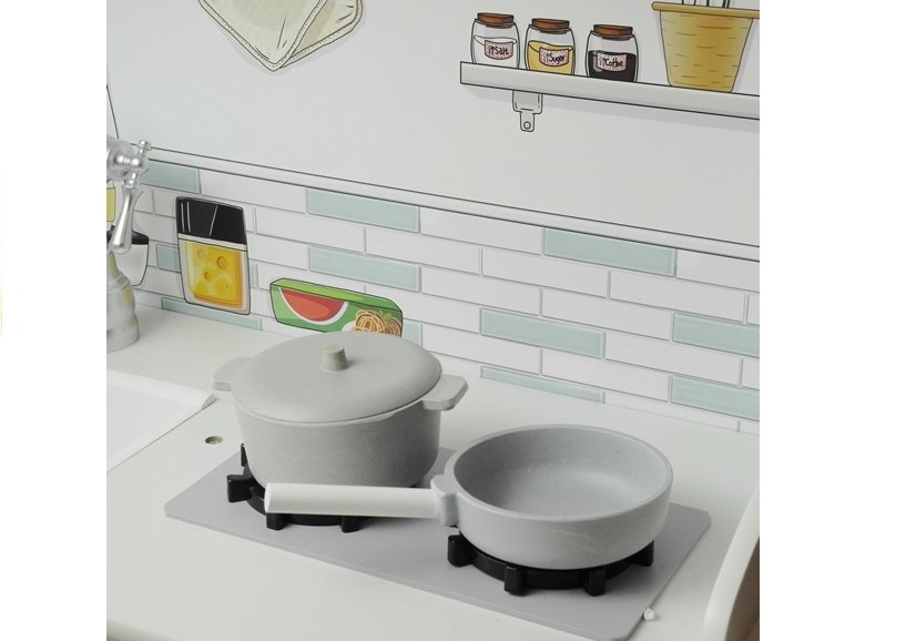 Bucatarie din lemn Nela cu frigider si cuptor, alb