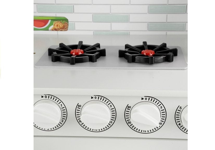 Bucatarie din lemn Nela cu frigider si cuptor, alb