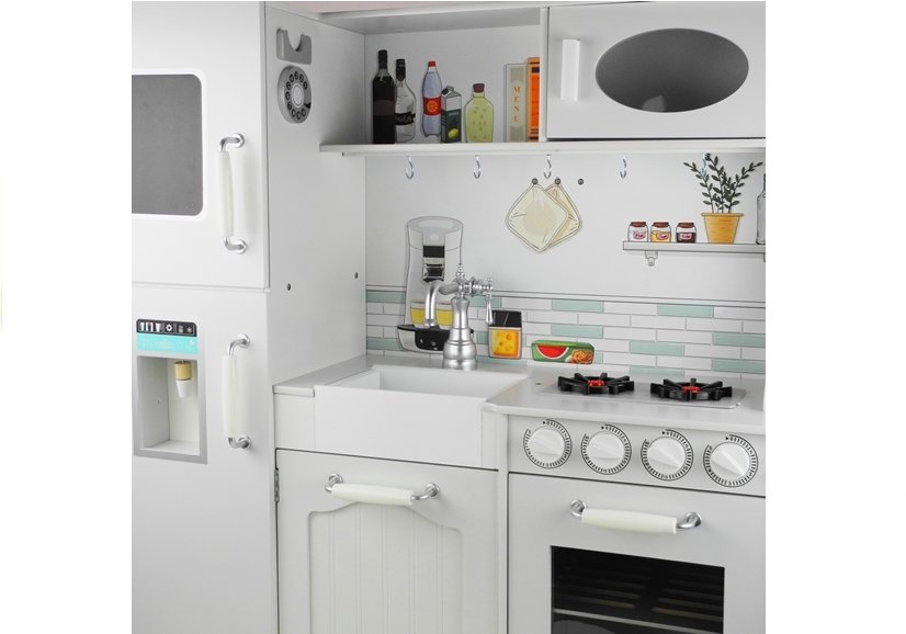 Bucatarie din lemn Nela cu frigider si cuptor, alb