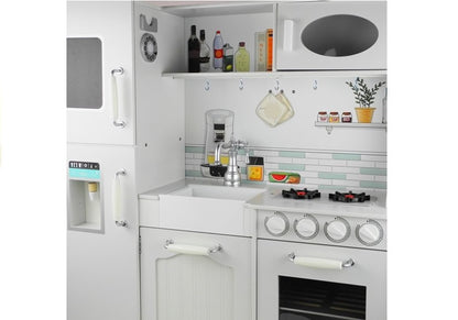 Bucatarie din lemn Nela cu frigider si cuptor, alb