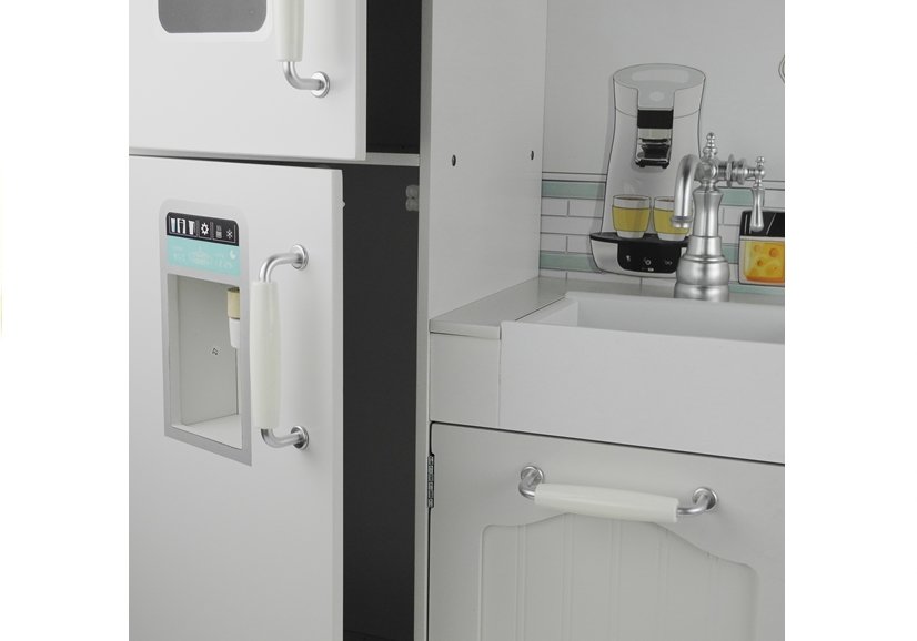 Bucatarie din lemn Nela cu frigider si cuptor, alb