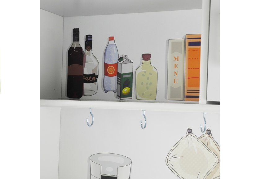 Bucatarie din lemn Nela cu frigider si cuptor, alb