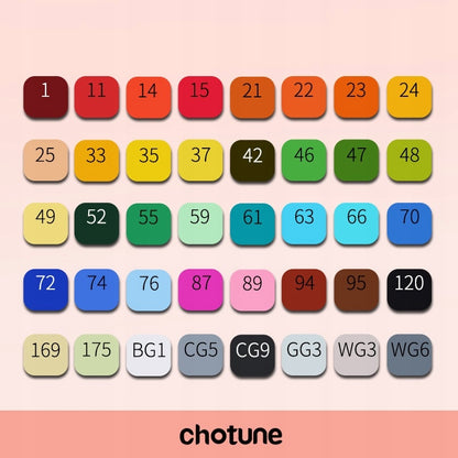 Set 40 markere pe baza de alcool, multicolor, cu doua fete